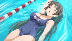  arm_at_side armpits blue_one-piece_swimsuit blush breasts brown_hair bubble cleavage closed_eyes collarbone female from_above game_cg large_breasts long_hair mieko_(sakura_swim_club) name_tag non-web_source old_school_swimsuit one-piece_swimsuit open_mouth outstretched_arm pool sakura_swim_club school_swimsuit solo swimming swimsuit underwater wanaca water 