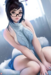  1girls aran_sweater artist_name back_opening bare_back bare_shoulders bed big_breasts black-framed_eyewear black_eyes black_hair blizzard_entertainment blue_sweater breasts brown_eyes brown_hair chubby closed_mouth curvy dress eyebrows_visible_through_hair eyewear female female_only glasses hair_bun hair_ornament hair_stick hairpin halterneck high_resolution huge_breasts indoors jewelry kneeling large_breasts lips looking_at_viewer megane mei_(overwatch) meme_attire naked_sweater on_bed open-back_dress overwatch patreon_username red_lips ribbed_sweater sakimichan short_hair sideboob sidelocks signature sitting smile snowflake_hair_ornament solo sweater sweater_dress thick_thighs tied_hair turtleneck turtleneck_sweater v_arms very_high_resolution video_game video_games virgin_killer_sweater wariza watermark web_address white_legwear wide_hips 