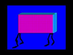  2_frame_animation 4:3 4_legs alisa_seleznyova_(series) ambiguous_gender animated black_border blue_background border digital_media_(artwork) epilepsy_warning faceless featureless_crotch flashing_light geometric headless indicator_(alisa_seleznyova) misha_pertsovsky pixel_(artwork) short_playtime simple_background solo the_mystery_of_the_third_planet zx_spectrum 