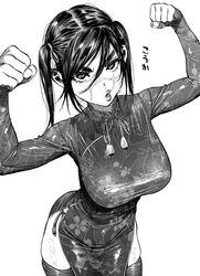  :o arms_up breasts china_dress chinese_clothes collar collared_dress commentary_request cowboy_shot dress female from_above genderswap_(mtf) golden_kamuy greyscale hair_between_eyes hair_ornament hair_ribbon kimidake large_breasts lips long_sleeves looking_at_viewer medium_hair monochrome open_mouth ribbon rule_63 scar scar_on_cheek scar_on_face scar_on_mouth scar_on_nose simple_background skindentation solo standing sugimoto_saichi thighhighs translation_request twintails white_background 