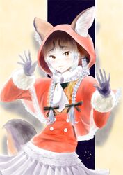  aburaeoyaji animal_ear_fluff animal_ears extra_ears female fox_ears fox_girl fox_tail gloves highres island_fox_(kemono_friends) kemono_friends kemono_friends_v_project long_hair looking_at_viewer necktie shimahairobo shirt skirt smile solo tail virtual_youtuber 