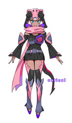  bare_shoulders dark_skin demon_girl female full_body genderswap_(mtf) highres hood kamen_rider kamen_rider_revice kamen_rider_vice mooopl nail_polish pointy_ears rex_genome rider-tan rule_63 scarf solo tail vistamp white_hair 