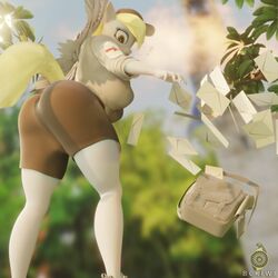  1:1 3d_(artwork) absurd_res anthro anthrofied bag bckiwi bent_over big_breasts blender_(artwork) bottomwear breasts clothing derpy_hooves digital_media_(artwork) equid equine female footwear friendship_is_magic hasbro hat headgear headwear hi_res looking_at_viewer mail mammal my_little_pony mythological_creature mythological_equine mythology pegasus plantigrade shirt shoes shorts solo suprised_look topwear uniform wings 