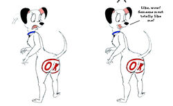  101_dalmatians anthro ass blue_collar canid canine canis collar dalmatian disney domestic_dog female flirtation jewel_(101_dalmatians) mammal shocked smile solo stamp trey_vore 