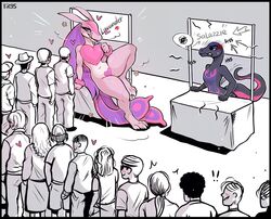  ! !! 2girls 6+boys angry blush character_name come_hither crossover f-r95 furry furry_(fandom) furry_female grin heart heart_maebari highres jealous leaning_back licking_lips lovander maebari meme multiple_boys multiple_girls naughty_face navel pal_(creature) palworld pokemon pokemon_(creature) queue salazzle seductive_smile sitting smile spoken_squiggle squiggle tongue tongue_out 