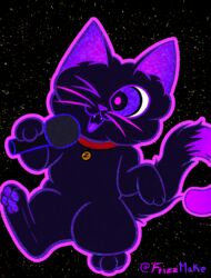  absurd_res domestic_cat electronics felid feline felis feral frizzmake fur hi_res jewelry male mammal microphone necklace neon paws purple_body purple_fur solo 