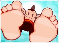  2019 :3 aiai anthro barefoot big_ears big_feet black_border border bottomless bottomless_anthro bottomless_male brown_body brown_eyes brown_fur brown_hair close-up clothed clothing cloud featureless_crotch feet foot_fetish foot_focus fur hair haplorhine humanoid_feet imaslowperson looking_at_viewer looking_down looking_down_at_viewer male mammal monkey multicolored_body outside plantigrade primate round_ears sega short_hair sky smile soles solo standing sun super_monkey_ball tan_body tan_ears tan_skin 