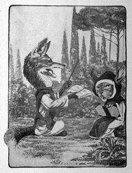  1920 20th_century ancient_art anthro biped book canid canine clothed clothing duo fox fully_clothed furgonomics greyscale hi_res holding_book holding_object joseph_jacinto_mora lagomorph leporid long_ears male mammal monochrome open_mouth outside plant public_domain reynard_the_fox side_view sitting teaching tongue traditional_media_(artwork) tree 