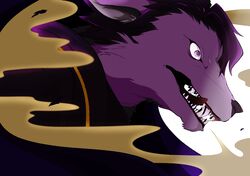  alternate_species canid canine canis ears_down fate_(series) fur furrification guda_maru hair hi_res lancelot_(fate) male mammal open_mouth pivoted_ears purple_body purple_eyes purple_fur purple_hair snarling solo teeth type-moon wolf 