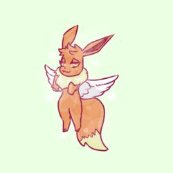  1:1 2022 adult_(lore) angel_the_eevee brown_body brown_fur canid canine digital_media_(artwork) eevee feet female feral fluorite fox fur generation_1_pokemon mammal nintendo pokemon pokemon_(species) simple_background solo toes tuft wings yellow_eyes young young_female 