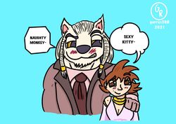  anthro dragon_ball duo felid female garrus368 goku hi_res human human_on_anthro husband husband_and_wife interspecies lion male male/female mammal married_couple pantherine romantic romantic_couple saiyan thokk_(invincible) wife 