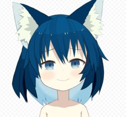  animal_ear_fluff animal_ears blue_eyes blue_hair blush checkered_background closed_mouth collarbone commentary_request female hair_between_eyes long_hair looking_at_viewer original pappii_(paprika_shikiso) paprika_shikiso smile solo upper_body 