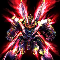  banchengping@126 black_background crossbone_gundam crossbone_gundam_ghost dynamic_pose energy_wings glowing glowing_eyes gundam highres mecha no_humans open_mouth phantom_gundam red_eyes robot science_fiction skull solo v-fin 