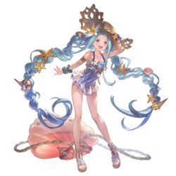  arm_at_side arm_up blue_eyes blue_hair braid cross-laced_sandals female flower full_body granblue_fantasy hair_flower hair_ornament hat leaning_forward long_hair lyria_(daughter_of_pearl)_(granblue_fantasy) lyria_(granblue_fantasy) minaba_hideo official_alternate_costume official_art open_mouth sandals scrunchie shell_hair_ornament shoes sidelocks simple_background smile solo starfish_hair_ornament straw_hat swimsuit toeless_footwear transparent_background twin_braids very_long_hair wedge_heels wrist_scrunchie 