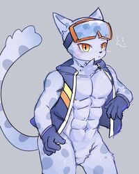  abs anthro bemani blush felid grey_background konami male mammal muscular muscular_anthro muscular_male n2ao ollie_(pop&#039;n_music) pantherine pop&#039;n_music simple_background snow_leopard solo speech_bubble 