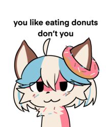  anthro big_tail boy_kisser_(meme) canid canine canis dessert domestic_dog donut_(misterdonut) doughnut english_text femboy food food_creature fur hair hi_res kemono lol_comments male mammal meme misterdonut pastry pawpads paws pink_body pink_fur simple_background sprinkledog sprinkles sprinkles_in_fur tail text white_background white_hair 