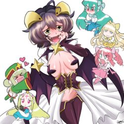  6+girls araga_kiwi breastless_clothes chibi cross-shaped_pupils hanabishi_haruka highres hiiragi_utena leopard leoparde_(mahou_shoujo_ni_akogarete) magia_azure magia_baiser magia_magenta magia_sulfur magical_girl mahou_shoujo_ni_akogarete minakami_sayo morino_korisu multiple_girls nero_alice symbol-shaped_pupils tenkawa_kaoruko venalita zephyhime 