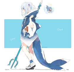  :q animal_hood bad_id bad_twitter_id bloop_(gawr_gura) blue_eyes blue_hair blue_hoodie blue_jacket female fins fish_bone fish_tail full_body gawr_gura gawr_gura_(1st_costume) grey_hair hair_ornament holding holding_polearm holding_weapon hololive hololive_english hood hoodie jacket long_sleeves multicolored_hair niseneko_(mofumofu_ga_ienai) polearm profile shark_hood shark_tail shoes short_hair standing tail tongue tongue_out trident twitter_username two-tone_hair virtual_youtuber weapon white_footwear 