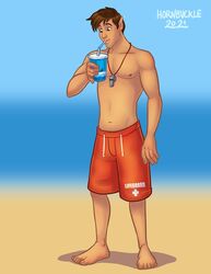  2021 anthro athletic barefoot beach beverage bottomwear clothed clothing digital_drawing_(artwork) digital_media_(artwork) ear_expansion ear_transformation expansion feet fingers fish hair happy hornbuckle human humanoid_pointy_ears imminent_transformation kaiko_(kaikotheshark) latex lifeguard male mammal marine nipples pale_skin potion seaside shark simple_background smile solo species_transformation toes transformation transformation_potion unaware unaware_transformation 