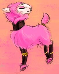  black_body bovid candyfloss caprine closed_eyes cybernetics cyborg eyeshadow female feral fur gradient_background hooves machine makeup mammal multicolored_body orange_background pink_body pink_fur sexbot sheep simple_background solo soulcentinel standing violetechoes white_body 