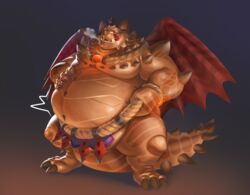  2024 absurd_res activision anthro asian_clothing banhmithanki belly big_belly bodily_fluids bracelet breath clothing dragon drooling east_asian_clothing grey_background hand_on_belly hi_res japanese_clothing jewelry licking licking_lips magnus_(spyro) male mawashi moobs mythological_creature mythological_scalie mythology necklace obese obese_anthro obese_male orange_body overweight overweight_anthro overweight_male pendant red_wings rescued_dragons_(spyro) saliva scales scalie sharp_teeth simple_background solo spikes spikes_(anatomy) spyro_reignited_trilogy spyro_the_dragon tail teeth tongue tongue_out top_knot tusks wings yellow_sclera 