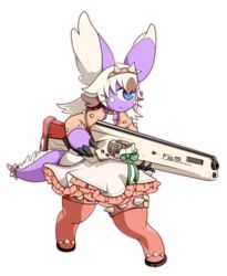  1_eye accessory alpha_channel anthro arc_system_works big_ears bottomwear bow_accessory bow_ribbon bracelet claws clothed clothing collar cosplay cyclops digital_media_(artwork) dress electronics elphelt_valentine fan_character female fur guilty_gear guilty_gear_strive gun hair hair_accessory hi_res holding_gun holding_object holding_ranged_weapon holding_weapon honky_kat jacket jewelry leggings legwear made_in_abyss mammal microphone momochi_(honky_kat) narehate pink_clothing purple_body purple_fur ranged_weapon smile solo spiked_bracelet spiked_collar spikes tail topwear weapon white_body white_clothing white_fur white_hair 