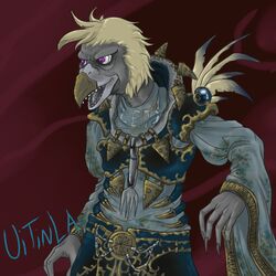  1:1 anthro avian chica_(fnaf) clothing crossover feathers female five_nights_at_freddy&#039;s jim_hensen purple_eyes scottgames skeksis solo teeth the_dark_crystal uitinla unknown_species 