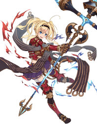  absurdres armor blonde_hair blue_eyes braid commentary_request female full_body granblue_fantasy hairband highres long_hair mugcup open_mouth red_armor simple_background skirt solo staff twintails white_background zeta_(granblue_fantasy) 