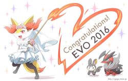  2016 ambiguous_gender anthro avian bird black_body black_fur blush braixen canid canine clothed clothing dress emolga english_text evo evo_2016 fangs female fire flower folded_wings fur gaga_kuzuko generation_5_pokemon generation_6_pokemon group heart_symbol inner_ear_fluff legendary_pokemon mammal membrane_(anatomy) nintendo open_mouth patagium plant pokemon pokemon_(species) pokken_tournament red_body red_eyes red_fur red_nose rodent sciurid simple_background teeth text tuft wedding_dress white_background white_body white_fur wings yellow_body yellow_fur yveltal 