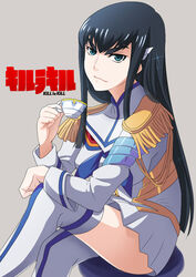  black_hair blue_eyes boots commentary_request copyright_name epaulettes female junketsu kill_la_kill kiryuuin_satsuki long_hair seven_(11) thigh_boots thighhighs 