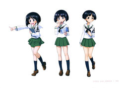  3girls absurdres girls_und_panzer gotou_moyoko green_skirt highres konparu_nozomi miniskirt multiple_girls neckerchief official_art ooarai_school_uniform pleated_skirt school_uniform skirt sono_midoriko 