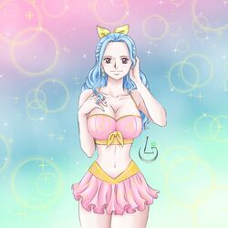  blue_hair bow breasts cleavage curvy earrings female jewelry long_hair midriff navel nefertari_vivi one_piece one_piece:_two_years_later piercing pixiv_id_24458387 solo stomach 