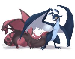  2019 alternate_color ambiguous_gender bat dragon duo ecco_(seavern) fan_character feral flygon generation_3_pokemon generation_6_pokemon hi_res mammal mythological_creature mythological_scalie mythology neck_bulge nintendo noivern nummynumz pokemon pokemon_(species) scalie serenity_(leafysnivy) surprise tail vore wings 