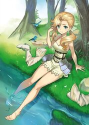  armor blonde_hair blue_eyes boots feet forest grand_kingdom grass lillia_sforza river twintails water 