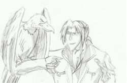  aion_(chrono_crusade) bird chrono_crusade monochrome traditional_media 