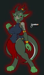  arashidrgn breasts clothed clothing female hi_res horn kobold nipples non-mammal_breasts non-mammal_nipples scalie solo 