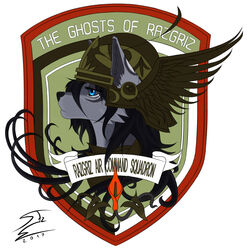  1:1 2017 ace_combat anthro armor canid canine canis crest_(heraldry) emblem english_text female hair headgear headshot_portrait helmet heraldry hi_res looking_away mammal portrait razgriz_(ace_combat_5) shield snaketeeth12 solo squadron_patch symbol text wolf 