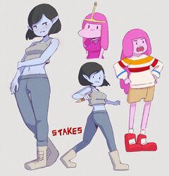  2020 adventure_time breasts candy candy_people_(at) cartoon_network dessert digital_media_(artwork) duo female food food_creature food_hair food_humanoid grey_body grey_skin hi_res humanoid humanoid_pointy_ears living_candy marceline_abadeer midriff not_furry pink_body pink_skin princess_bubblegum pseudo_hair roxy_prog shaded vampire 