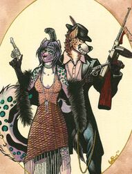  1920s 2021 alternative_fashion anthro boneitis breasts chains colt_single_action_army felid female flapper flapper_dress gold_(metal) gold_chain green_spots group gun hi_res holding_gun holding_object holding_ranged_weapon holding_weapon hyena jewelry m1928_thompson male male/female mammal pantherine ranged_weapon silver_chain single_action smile smirk snow_leopard spots spotted_hyena submachine_gun teeth_showing thompson_gun trilby_(hat) weapon zoot_suit 