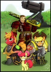  accessory adeptus_astartes apple apple_bloom_(mlp) apple_tree applejack_(mlp) armor astra_militarum belt big_macintosh_(mlp) biped blonde_mane bow_(feature) bow_accessory bow_ribbon brown_hair centered_hair_bow chaos_space_marine clothing detailed_background earth_pony equid equine eztp family female feral food freckles friendship_is_magic fruit fruit_tree fur gloves grass green_eyes group hair hair_accessory hair_ribbon hairbow handwear hasbro hat hazard_stripes headgear headwear hi_res holding_object holding_weapon horse human imperial_guard iron_warrior long_hair looking_at_viewer machine male mammal mane my_little_pony orange_body orange_eyes orange_fur orange_mane plant plate_armor pony power_armor quadruped railgun ranged_weapon red_body red_fur red_mane ribbons short_hair shoulder_pads size_difference sky smile space_marine standing straight_hair tree utility_belt warhammer_(franchise) warhammer_40000 weapon weapon_on_shoulder yellow_body yellow_eyes yellow_fur 