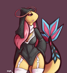  breasts cleavage clothed_pokemon commentary_request female furry highres kayla-na milotic nun original pokemon pokemon_(creature) solo 