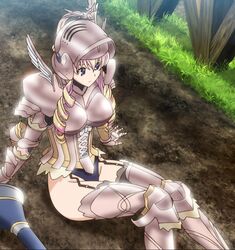  armor bertille_althusser blonde_hair blue_eyes female highres knight long_hair sitting solo stitched walkure_romanze 