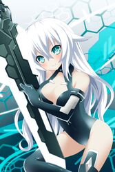  aqua_eyes bare_shoulders between_legs black_heart_(neptunia) black_thighhighs blush breasts cleavage cleavage_cutout clothing_cutout derivative_work deviantart_sample female flipped_hair from_side hair_between_eyes halterneck highres holding holding_weapon honeycomb_(pattern) honeycomb_background huge_weapon image_sample large_breasts leotard light_smile long_hair looking_at_viewer magical_girl md5_mismatch neptune_(series) noire_(neptunia) planeptune power_symbol power_symbol-shaped_pupils smile solo sword symbol-shaped_pupils thighhighs turtleneck very_long_hair weapon white_hair 