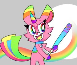  2019 animate_inanimate baseball_bat bat_(object) equid equine eyelashes female fur horn living_pinata mammal mythological_creature mythological_equine mythology painter-marx_(artist) pastel_theme pinata pink_body pink_fur rainbow scp-956 scp_foundation solo sparklefur unicorn 