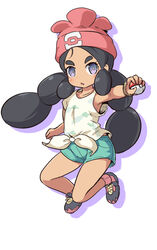  beanie black_footwear black_hair blush colored_shadow commentary_request cosplay drop_shadow female food_print full_body green_shorts hapu_(pokemon) hat holding holding_poke_ball long_hair looking_at_viewer low_twintails nekono_rin outstretched_arm parted_lips poke_ball poke_ball_(basic) pokemon pokemon_sm print_shirt purple_eyes red_hat selene_(pokemon) selene_(pokemon)_(cosplay) shadow shirt shoes short_sleeves shorts solo thick_eyebrows twintails very_long_hair white_background white_shirt 