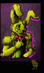  absurd_res animatronic anthro bow_(feature) bow_tie digital_media_(artwork) five_nights_at_freddy&#039;s flower fur glowing glowing_eyes green_body green_fur half-closed_eyes hi_res hiyoko lagomorph looking_at_viewer machine male mammal narrowed_eyes plant robot scottgames simple_background smile solo spring_bonnie_(fnaf) 