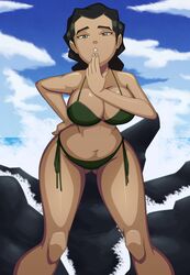  1girls avatar_the_last_airbender big_breasts bikini black_hair breasts cleavage earth_kingdom female female_only fully_clothed green_bikini green_eyes kuvira large_breasts looking_at_viewer mole mole_under_eye nickelodeon ravenravenraven solo swimsuit the_legend_of_korra 