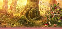  2girls basket black_hair braid brown_hair chair flower food forest fruit hakumei_(hakumei_to_mikochi) hakumei_to_mikochi hat highres house key_visual long_hair mikochi_(hakumei_to_mikochi) multiple_girls nature official_art promotional_art raspberry scenery short_hair sunset table tree 