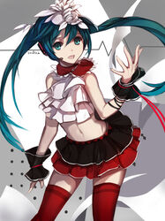  aqua_eyes aqua_hair artist_name bad_id bad_pixiv_id bless_you_(module) female hatsune_miku headset highres long_hair midriff navel nisoku_hokou_(vocaloid) project_diva_(series) project_diva_f_2nd skirt solo swd3e2 thighhighs twintails vocaloid 