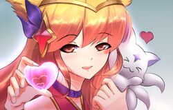  ahri alternate_costume alternate_hair_color female fox_ears league_of_legends lipstick long_hair magical_girl peach_hair purple_eyes star_guardian_ahri tiara 